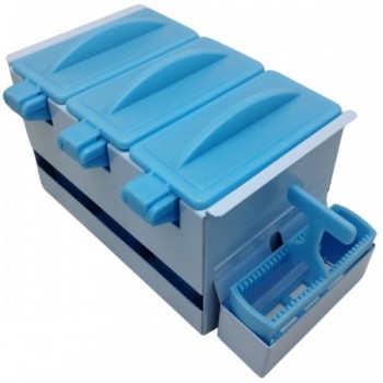 Coloração Hemato 3 - Suporte Para 3 cubas e 1 berço para 24 Lâminas Coloração Hemato 3 - Suporte Para 3 cubas e 1 berço para 24 Lâminas
